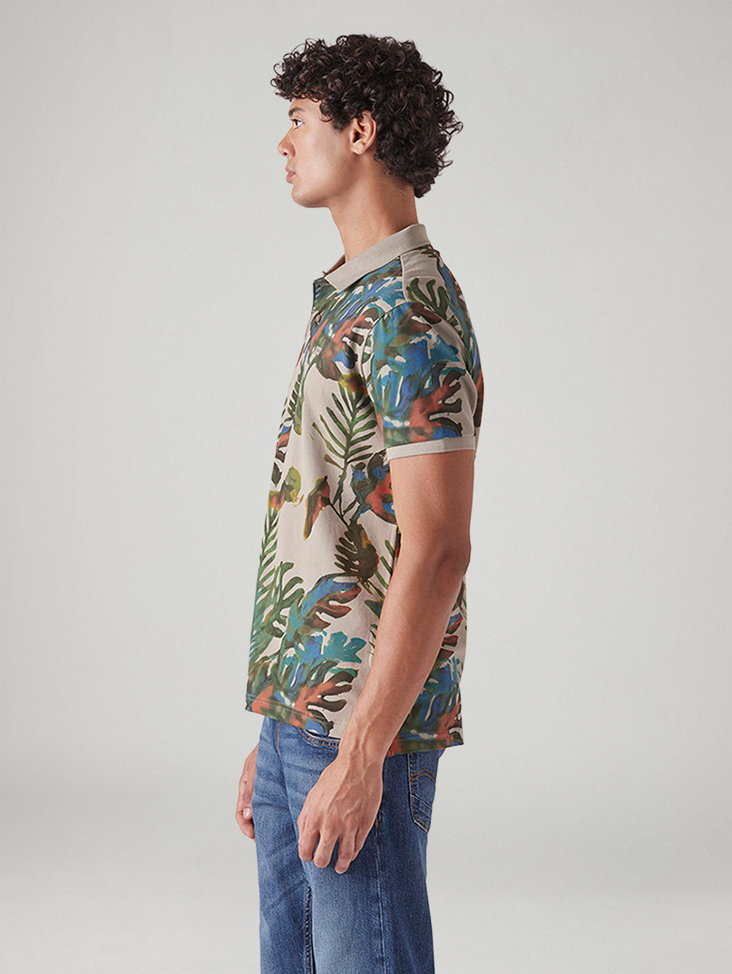 Men's Printed Slim Fit Pique Polo T-Shirt - Side View