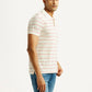 Men's Striped Off White Slim Fit Polo T-shirt - Side View