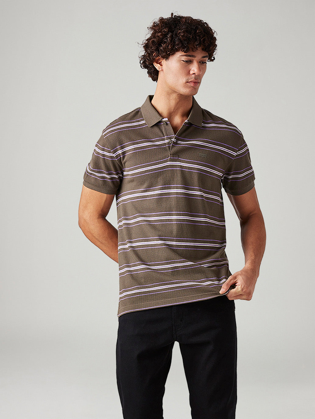Men's Striped Slim Fit Textured Polo T-shirt - Styleshot View