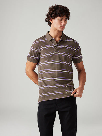 Men's Striped Slim Fit Textured Polo T-shirt-image-2