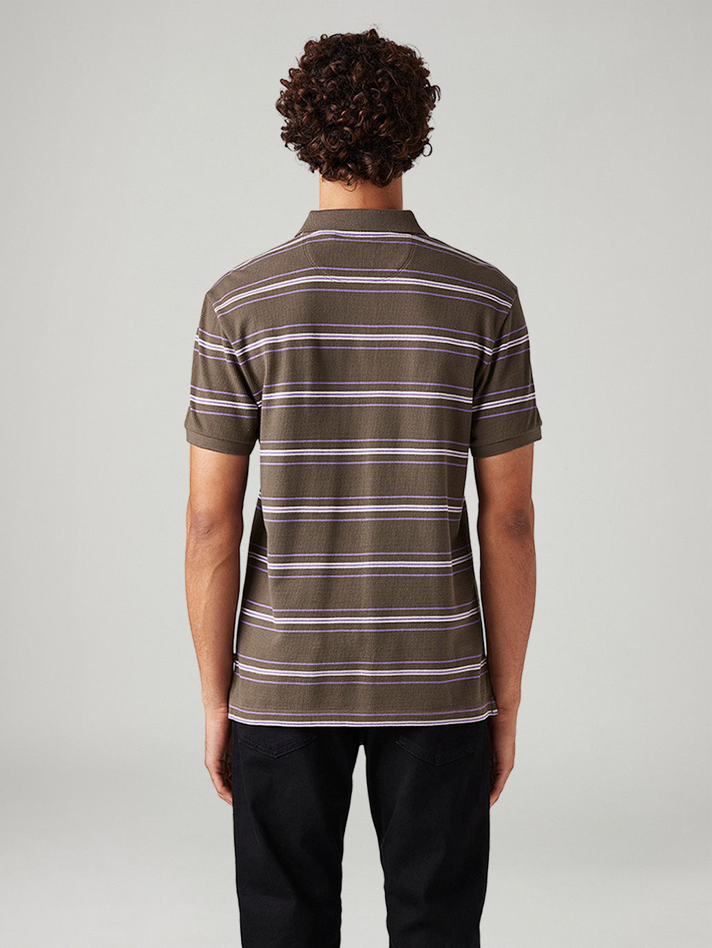 Men's Striped Slim Fit Textured Polo T-shirt - Back View