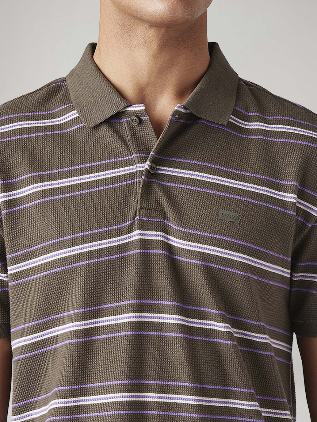 Men's Striped Slim Fit Textured Polo T-shirt - 20 View