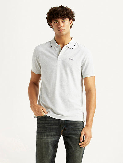 Men's Solid Light Grey Slim Fit Polo T-shirt-image-35