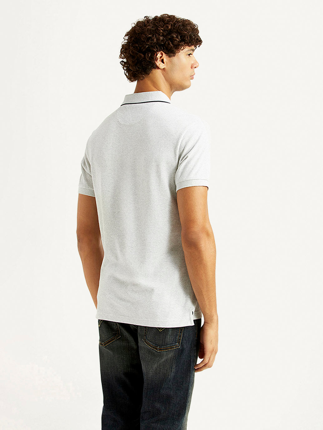 Men's Solid Light Grey Slim Fit Polo T-shirt - Back View