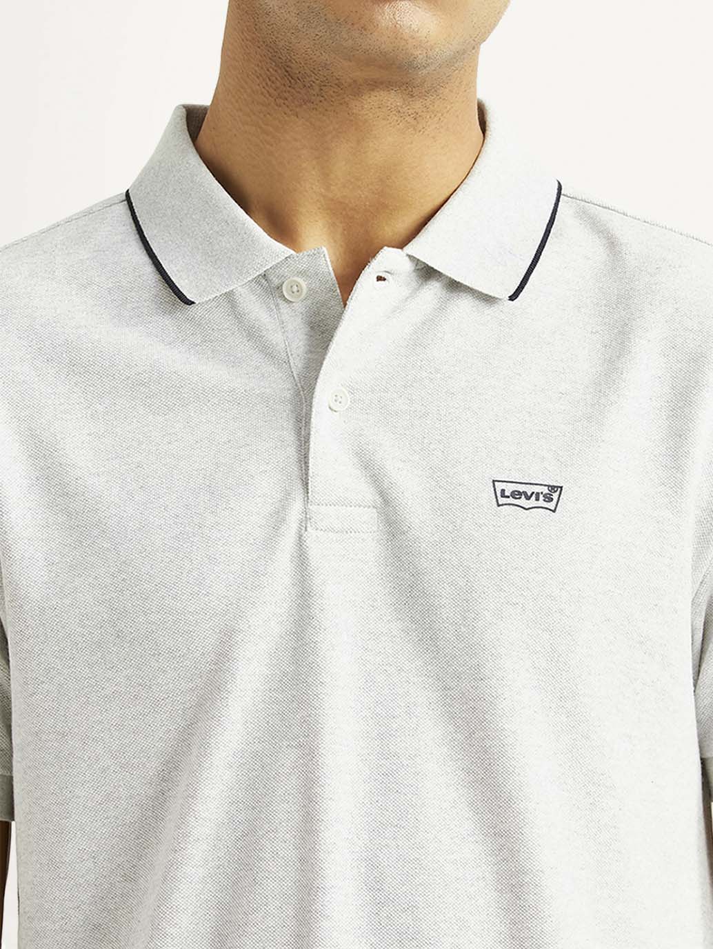 Men's Solid Light Grey Slim Fit Polo T-shirt - Detail View