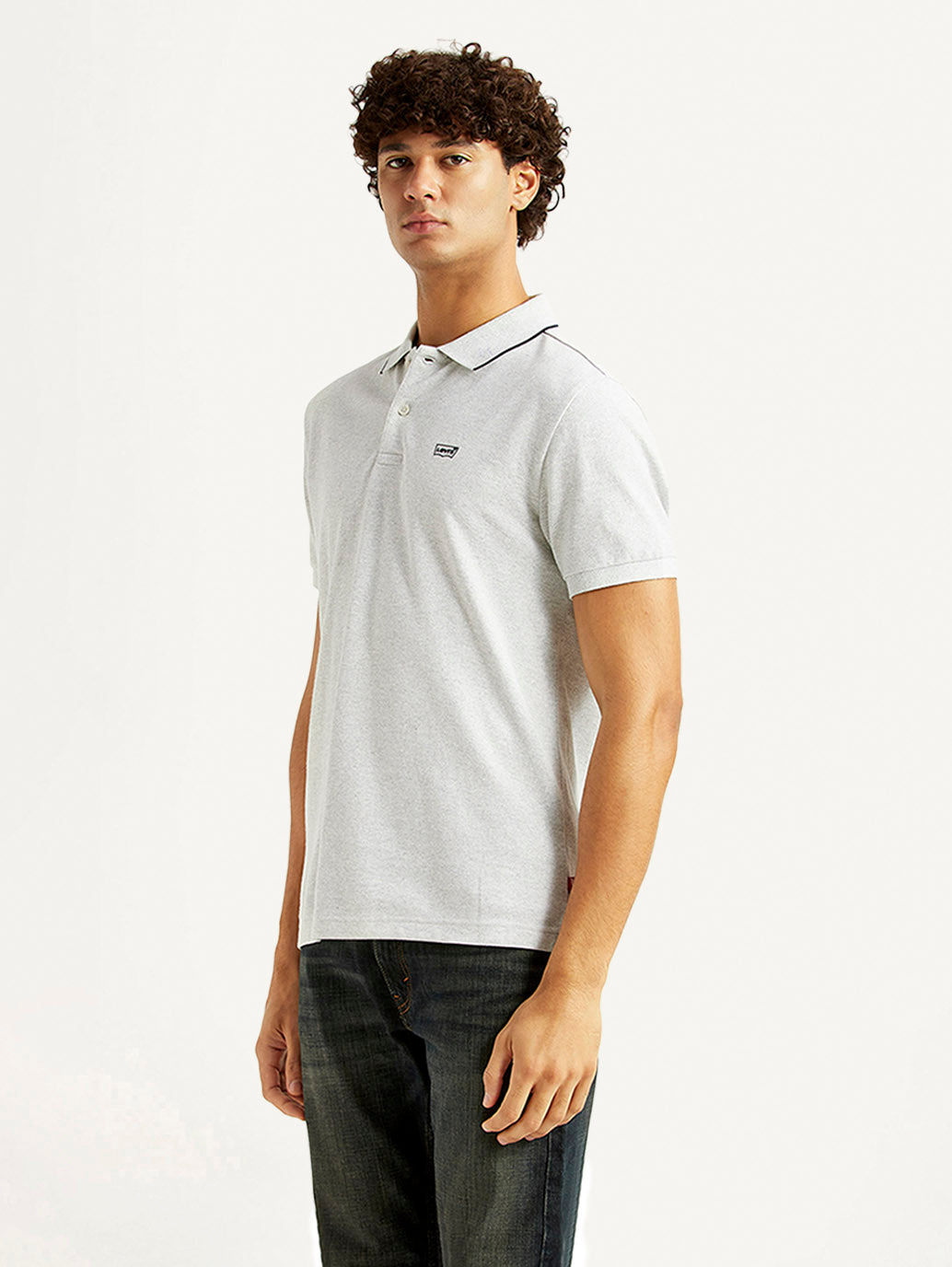 Men's Solid Light Grey Slim Fit Polo T-shirt - Side View