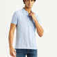 Men's Solid Light Blue Slim Fit Polo T-shirt - Styleshot View