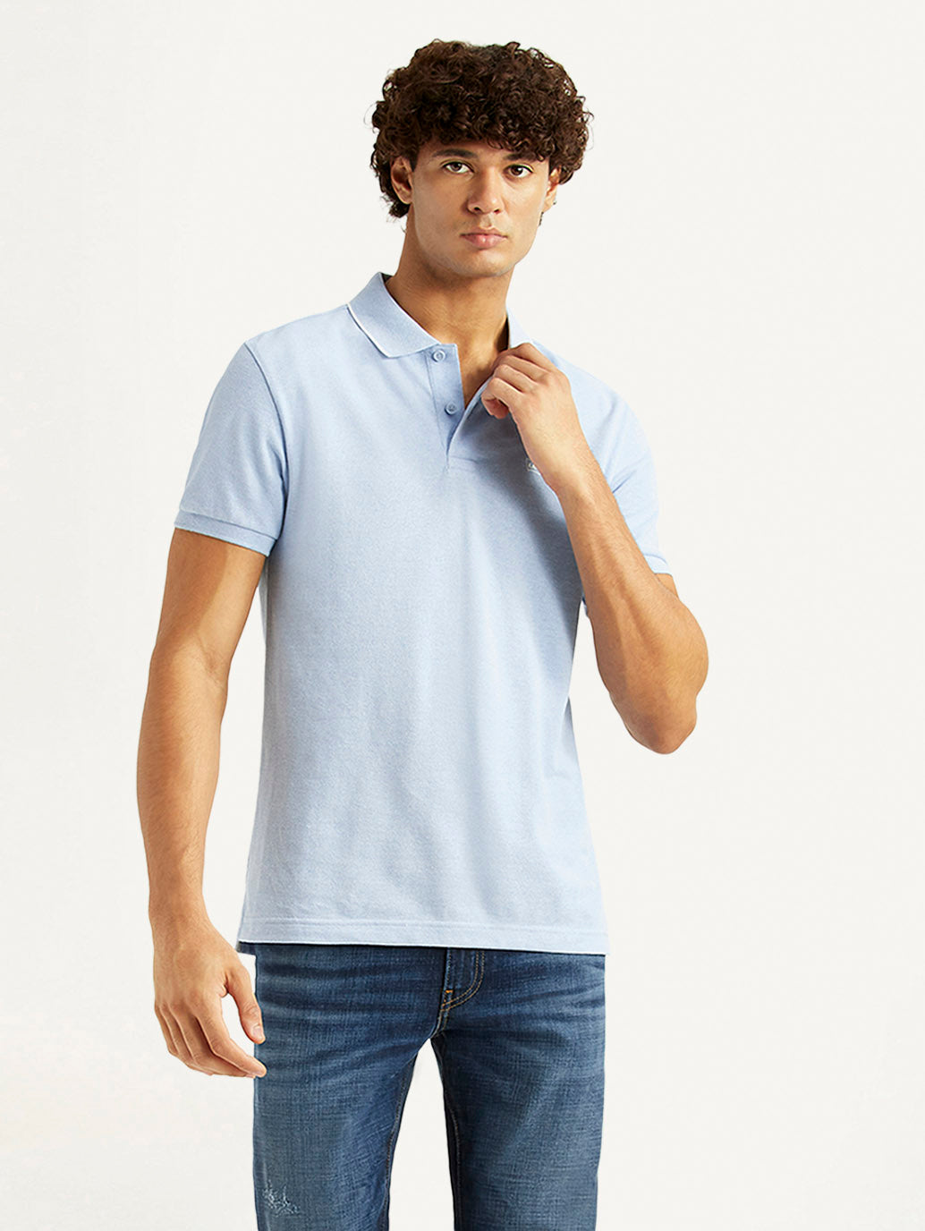 Men's Solid Light Blue Slim Fit Polo T-shirt