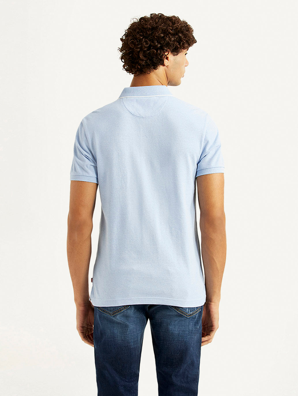 Men's Solid Light Blue Slim Fit Polo T-shirt - Back View
