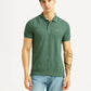 Men's Textured Green Slim Fit Polo T-shirt - Front View