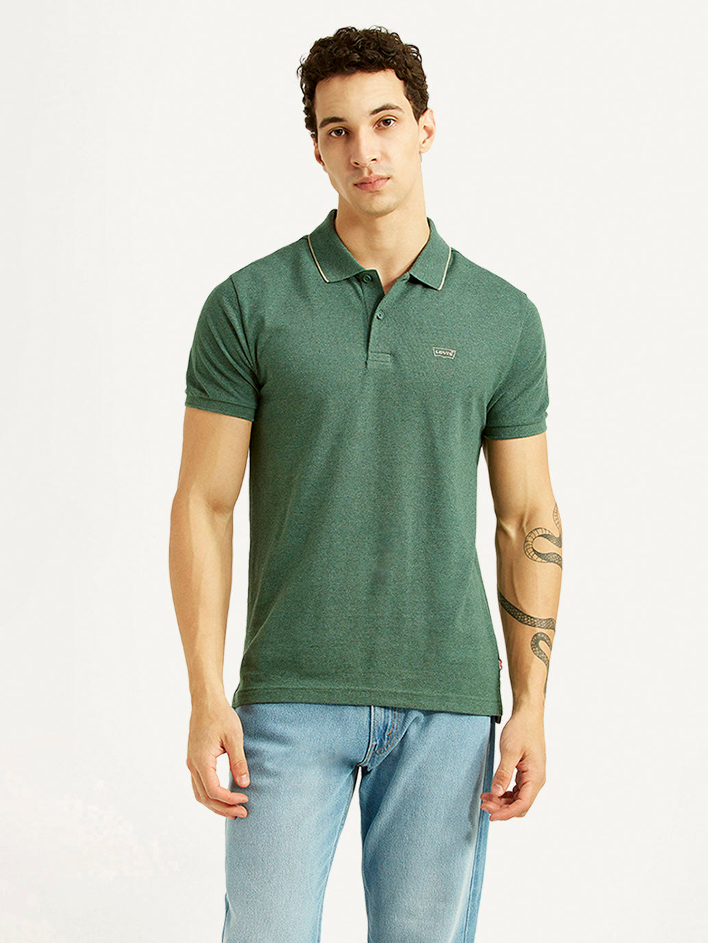 Men's Textured Green Slim Fit Polo T-shirt - Front View