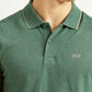 Men's Textured Green Slim Fit Polo T-shirt - Detail View