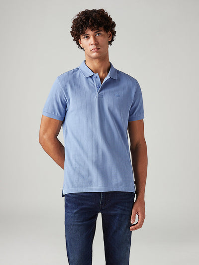 Men's Textured Light Blue Slim Fit Textured Polo T-shirt-image-3