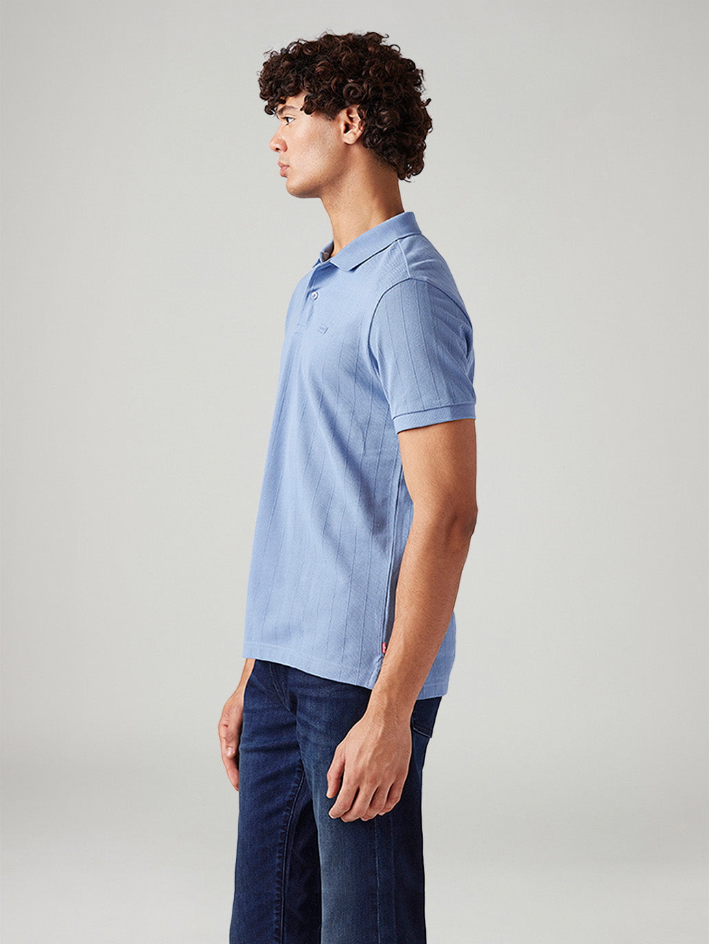 Men's Textured Light-Blue Slim Fit Textured Polo T-shirt - Side View