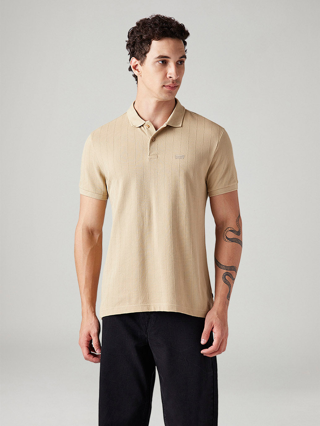 Men's Striped Slim Fit Polo T-Shirt - Front View