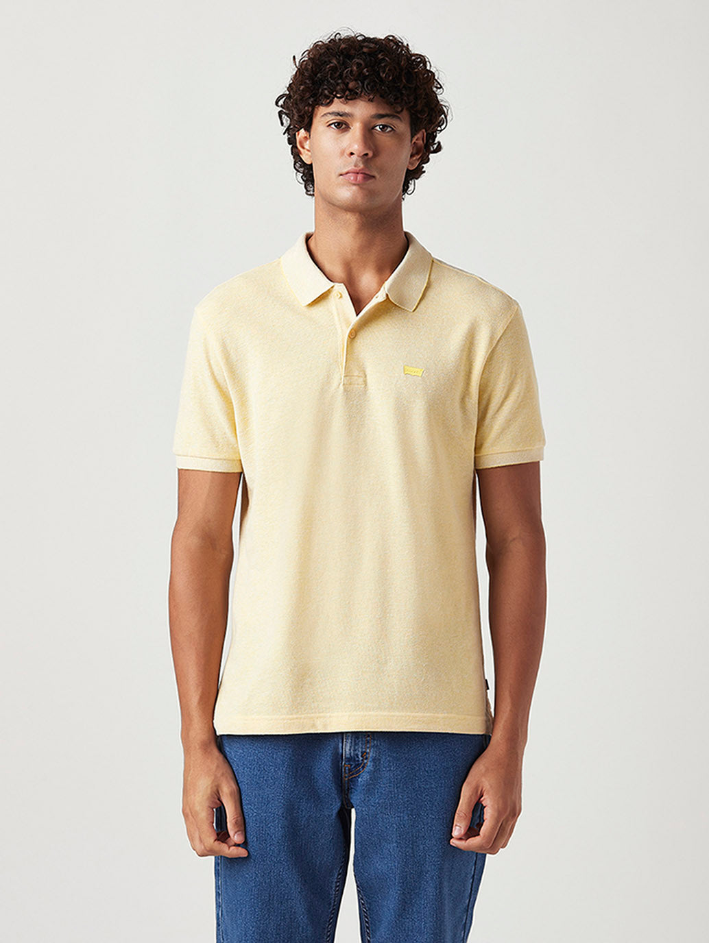 Men's Solid Slim Fit Pique Linen Polo T-Shirt - Front View
