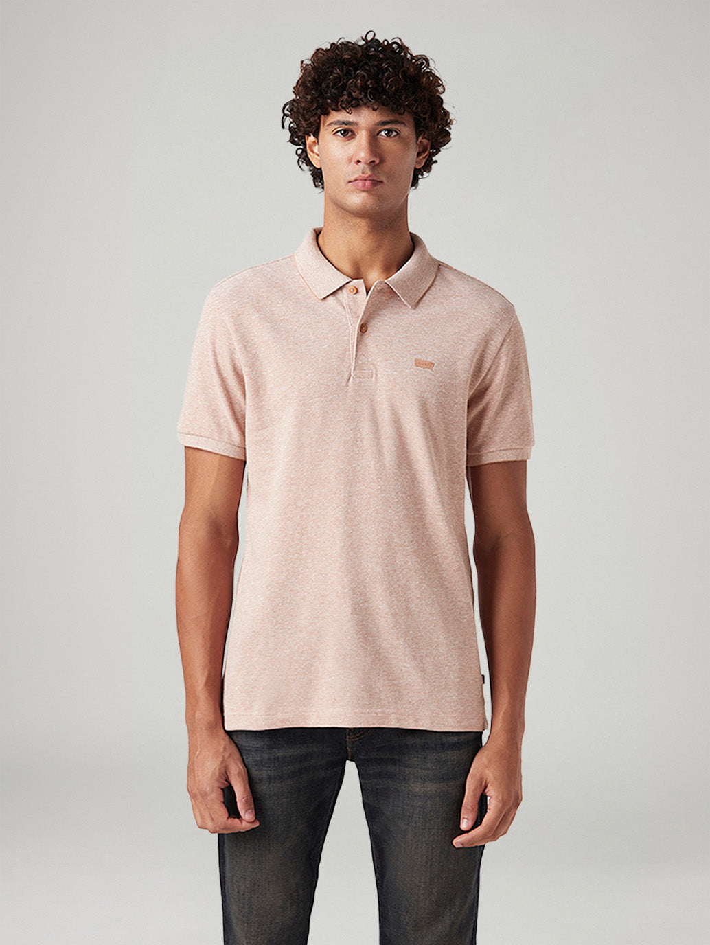 Men's Solid Slim Fit Pique Linen Polo T-Shirt - Front View