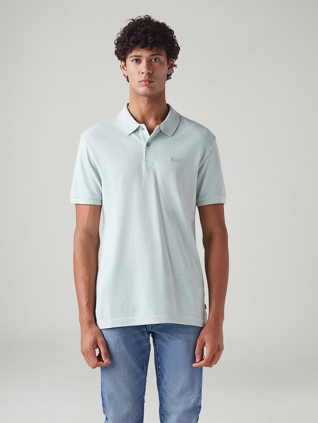 Men's Solid Regular Fit Linen Polo T-Shirt - Front View