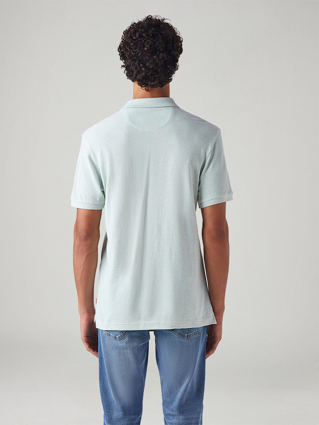 Men's Solid Slim Fit Linen Polo T-Shirt - Back View