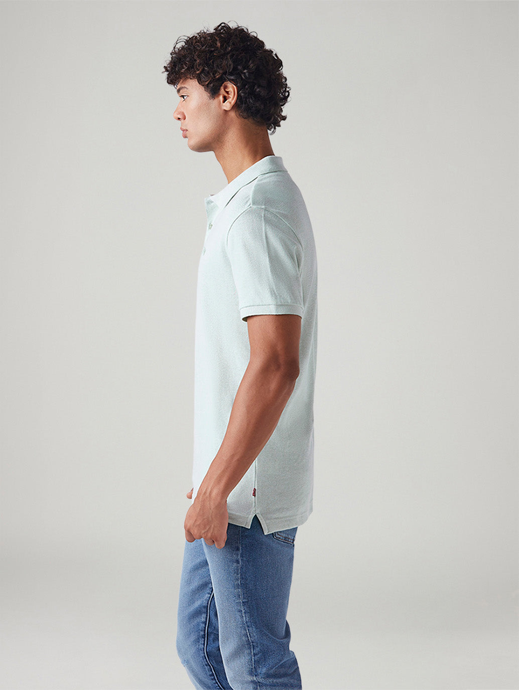 Men's Solid Slim Fit Linen Polo T-Shirt - Side View