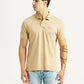 Men's Solid Beige Slim Fit Polo T-shirt - Front View