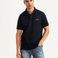 Men's Solid Navy Slim Fit Polo T-shirt - Front View