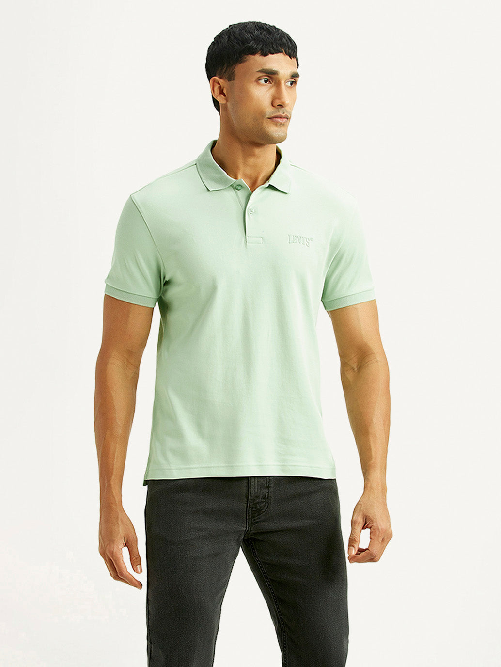 Men's Solid Green Slim Fit Polo T-shirt - Front View