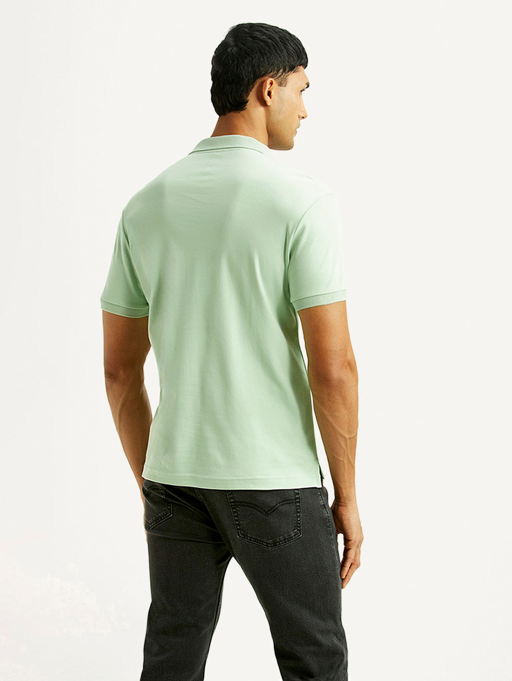 Men's Solid Green Slim Fit Polo T-shirt - Back View
