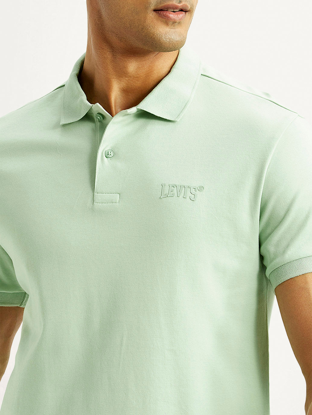 Men's Solid Green Slim Fit Polo T-shirt - Detail View
