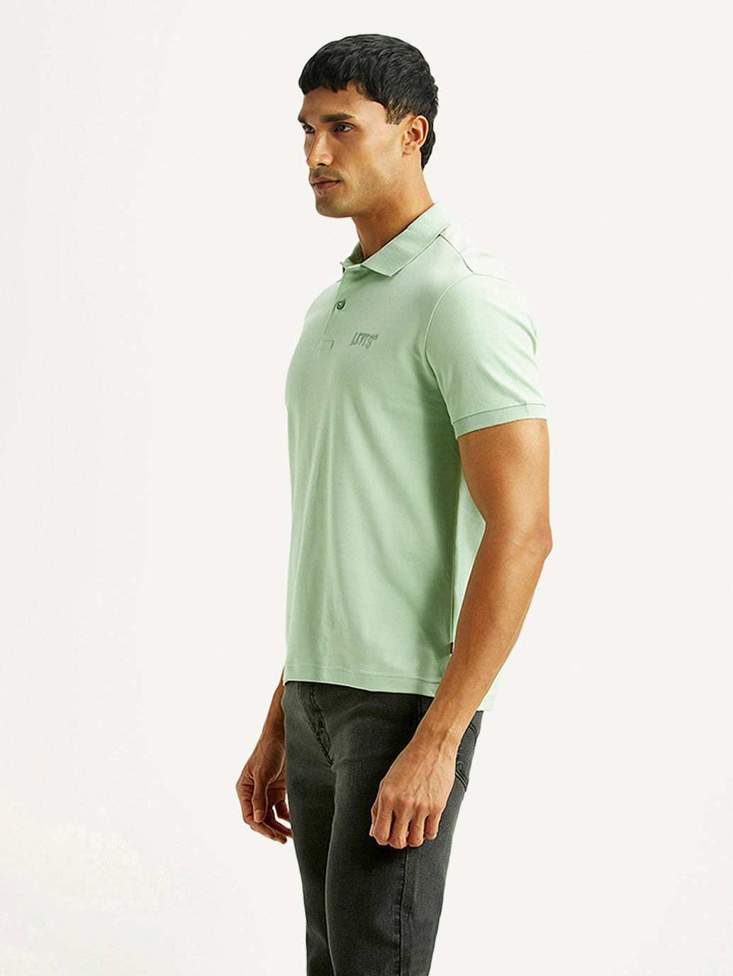 Men's Solid Green Slim Fit Polo T-shirt - Side View