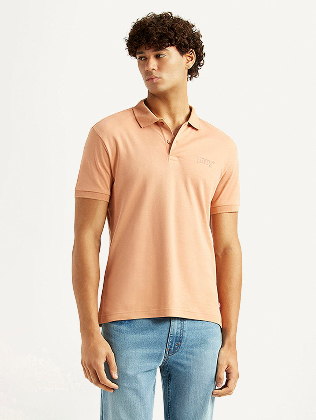 Men's Solid Peach Slim Fit Polo T-shirt - Styleshot View