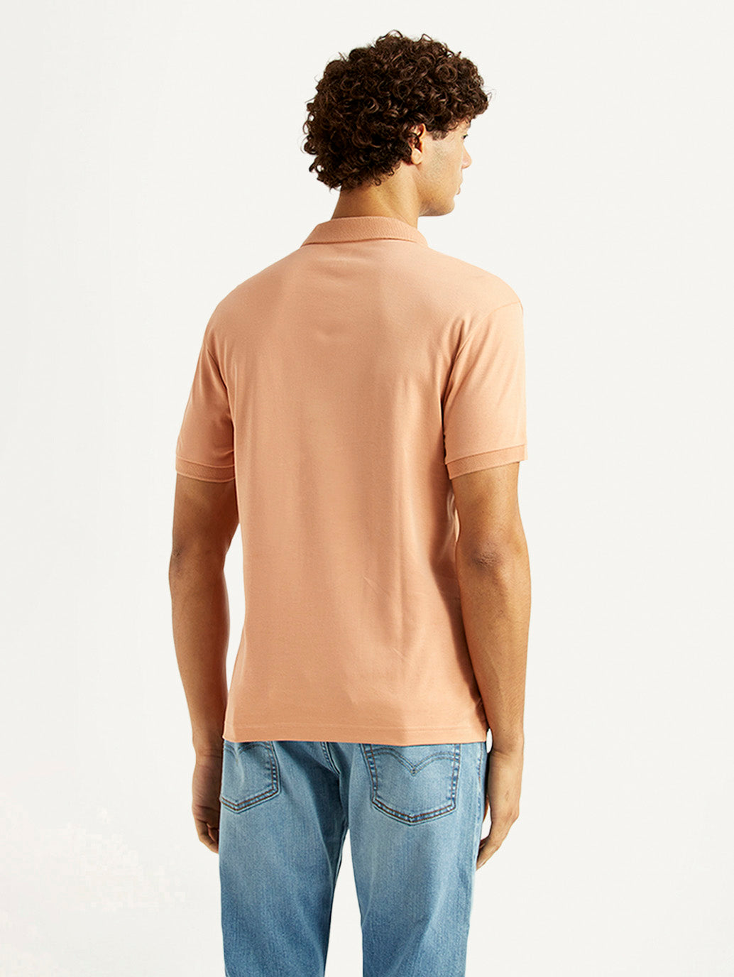 Men's Solid Peach Slim Fit Polo T-shirt - Back View