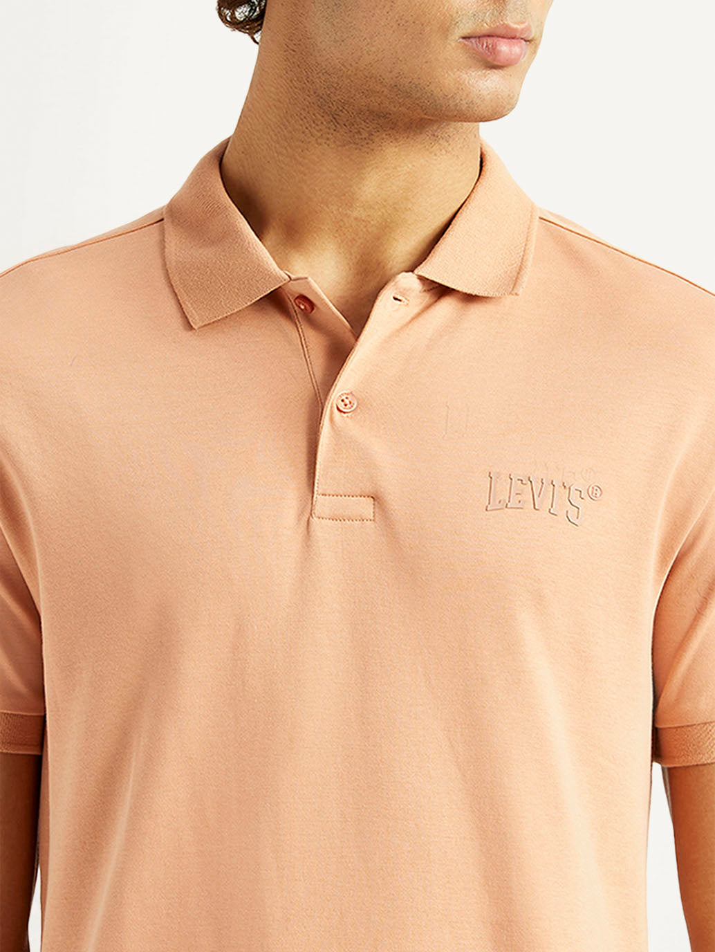 Men's Solid Peach Slim Fit Polo T-shirt - Detail View