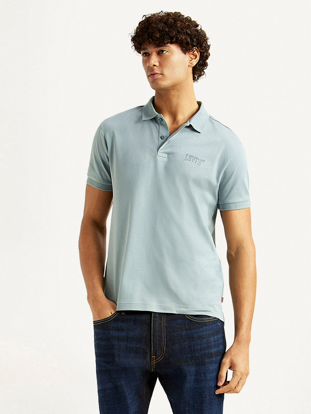 Men's Solid Light Blue Slim Fit Polo T-shirt - Styleshot View