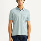 Men's Solid Light Blue Slim Fit Polo T-shirt - Front View