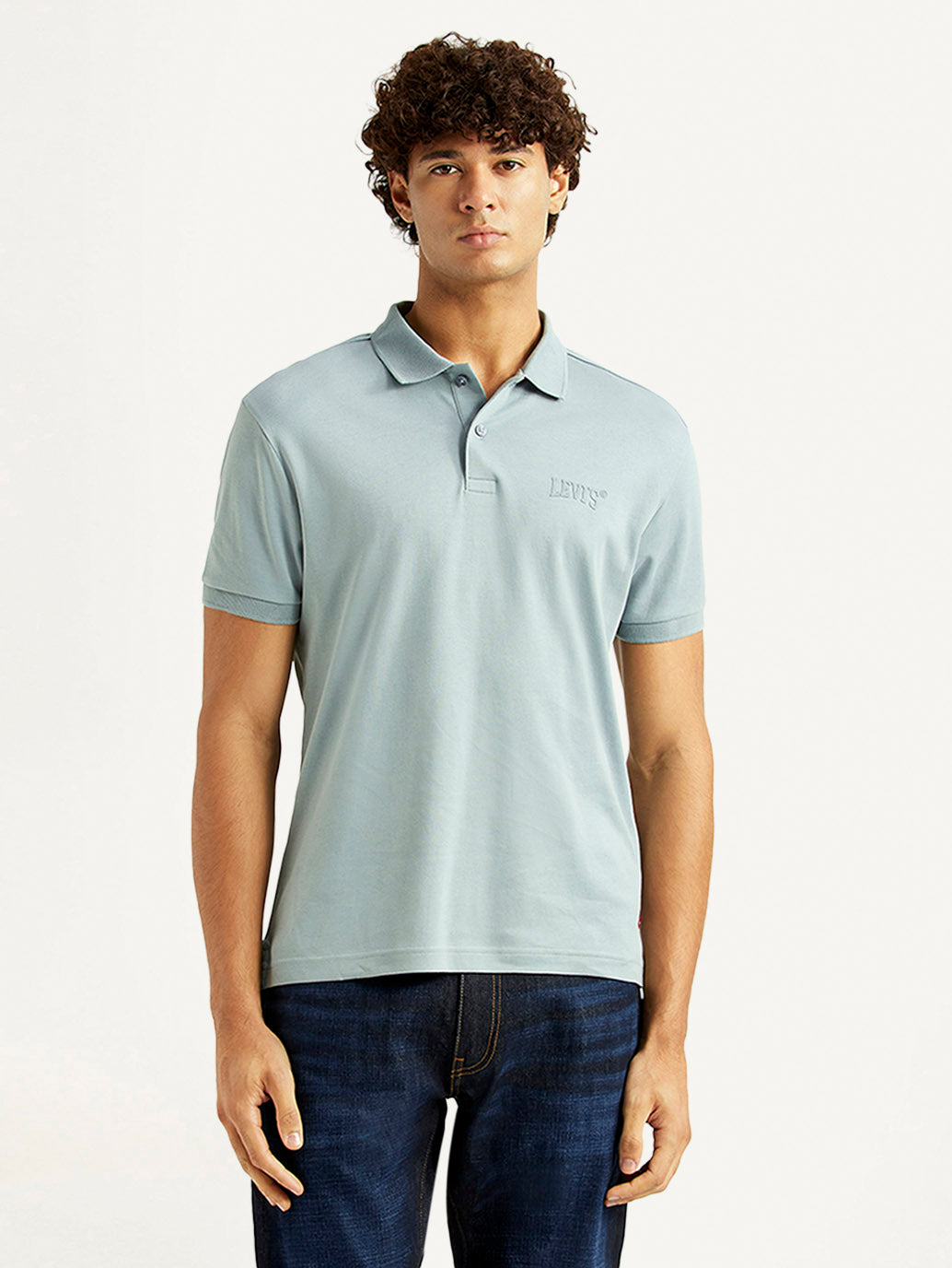 Men's Solid Light Blue Slim Fit Polo T-shirt - Front View
