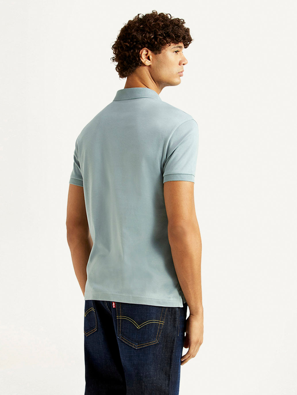 Men's Solid Light Blue Slim Fit Polo T-shirt - Back View