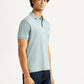 Men's Solid Light Blue Slim Fit Polo T-shirt - Side View