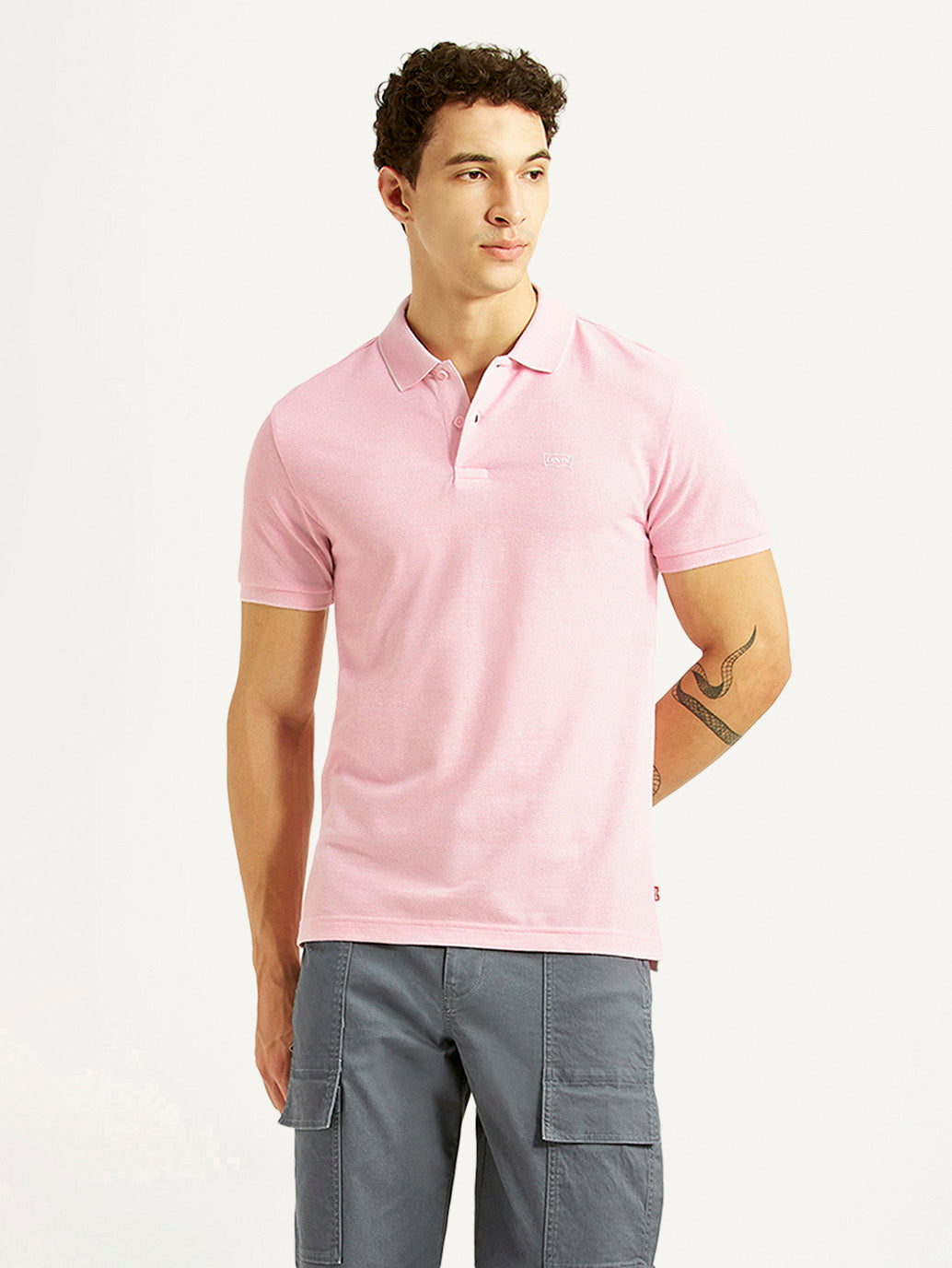 Men's Solid Light Pink Slim Fit Polo T-shirt
