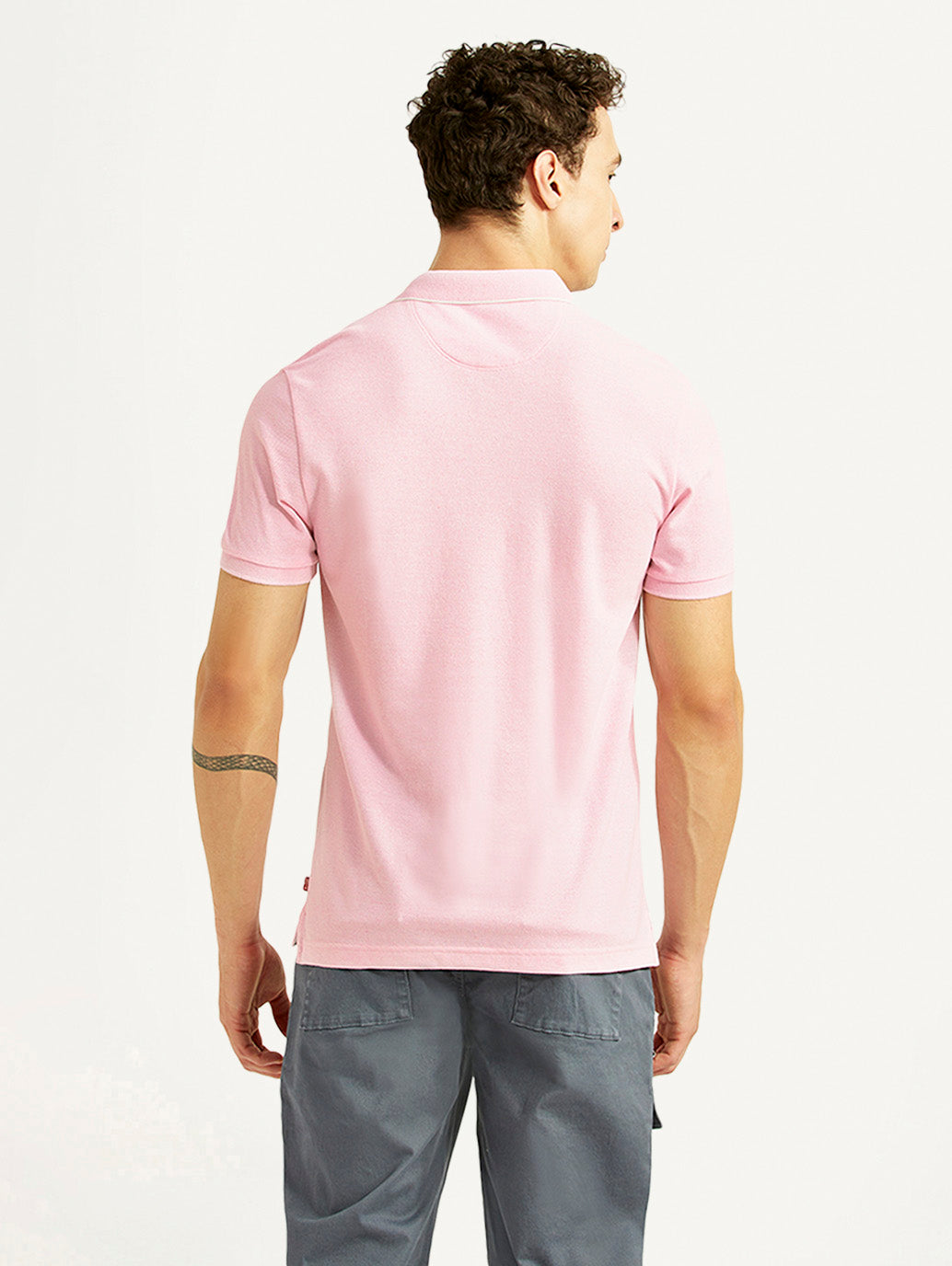 Men's Solid Light Pink Slim Fit Polo T-shirt - Back View
