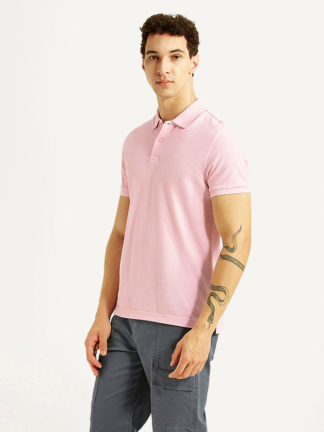 Men's Solid Light Pink Slim Fit Polo T-shirt - Side View