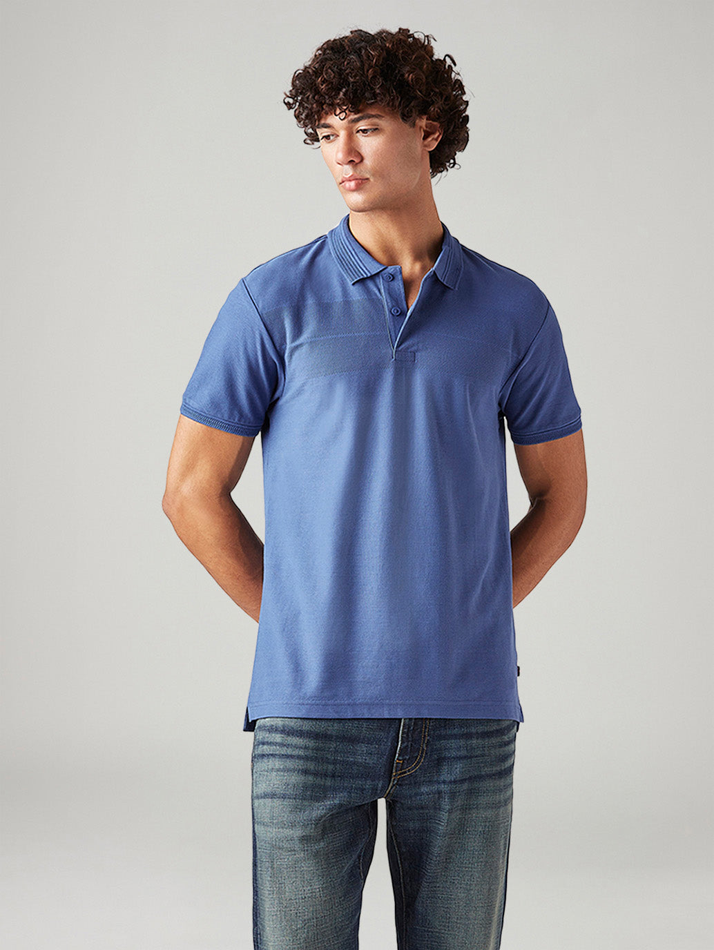 Men's Solid Blue Slim Fit Textured Polo T-shirt