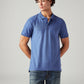Men's Solid Blue Slim Fit Textured Polo T-shirt - Styleshot View