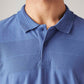Men's Solid Blue Slim Fit Textured Polo T-shirt - Detail View