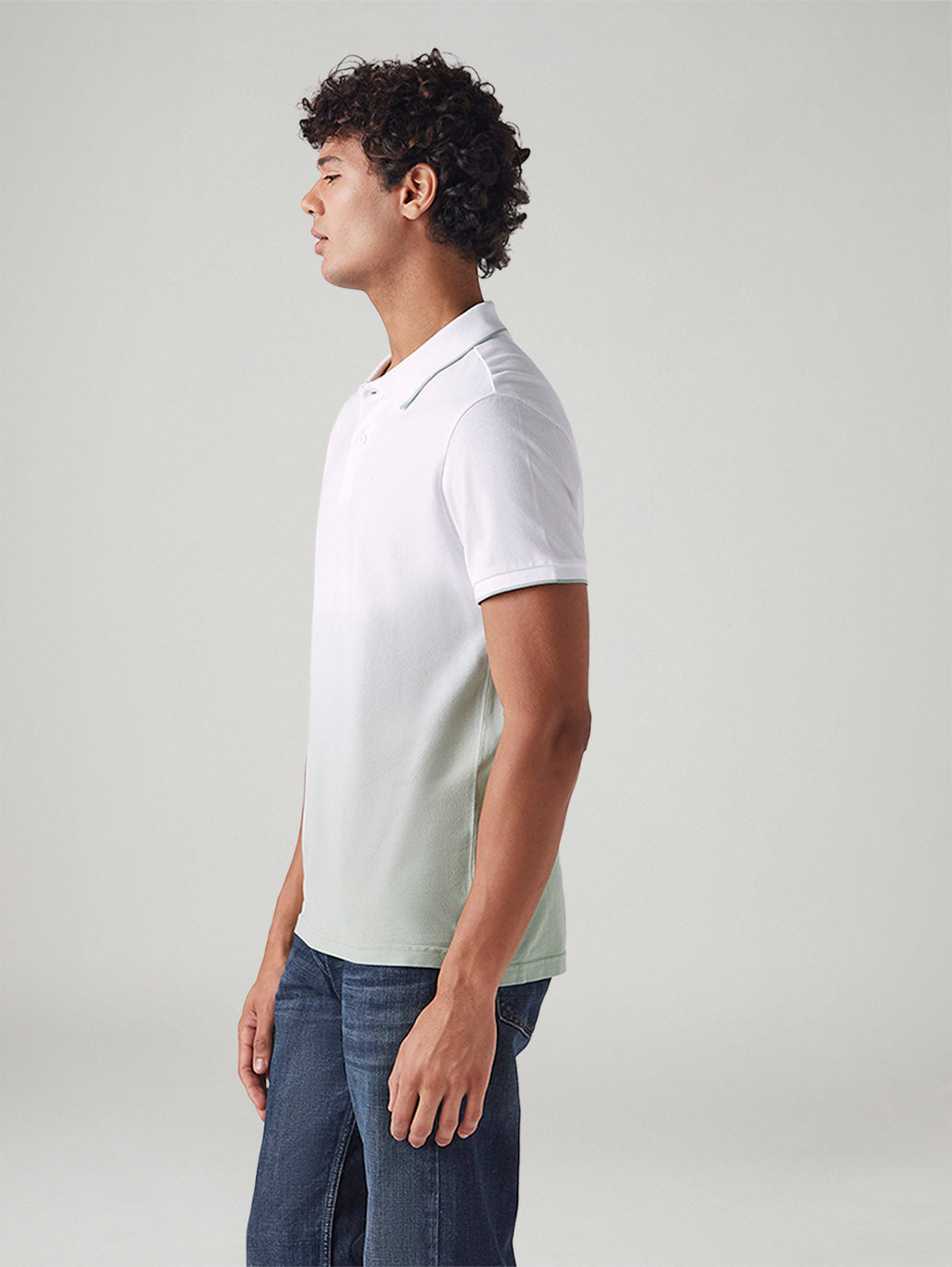 Men's Ombre Slim Fit Overdyed Pique Polo T-Shirt - Side View