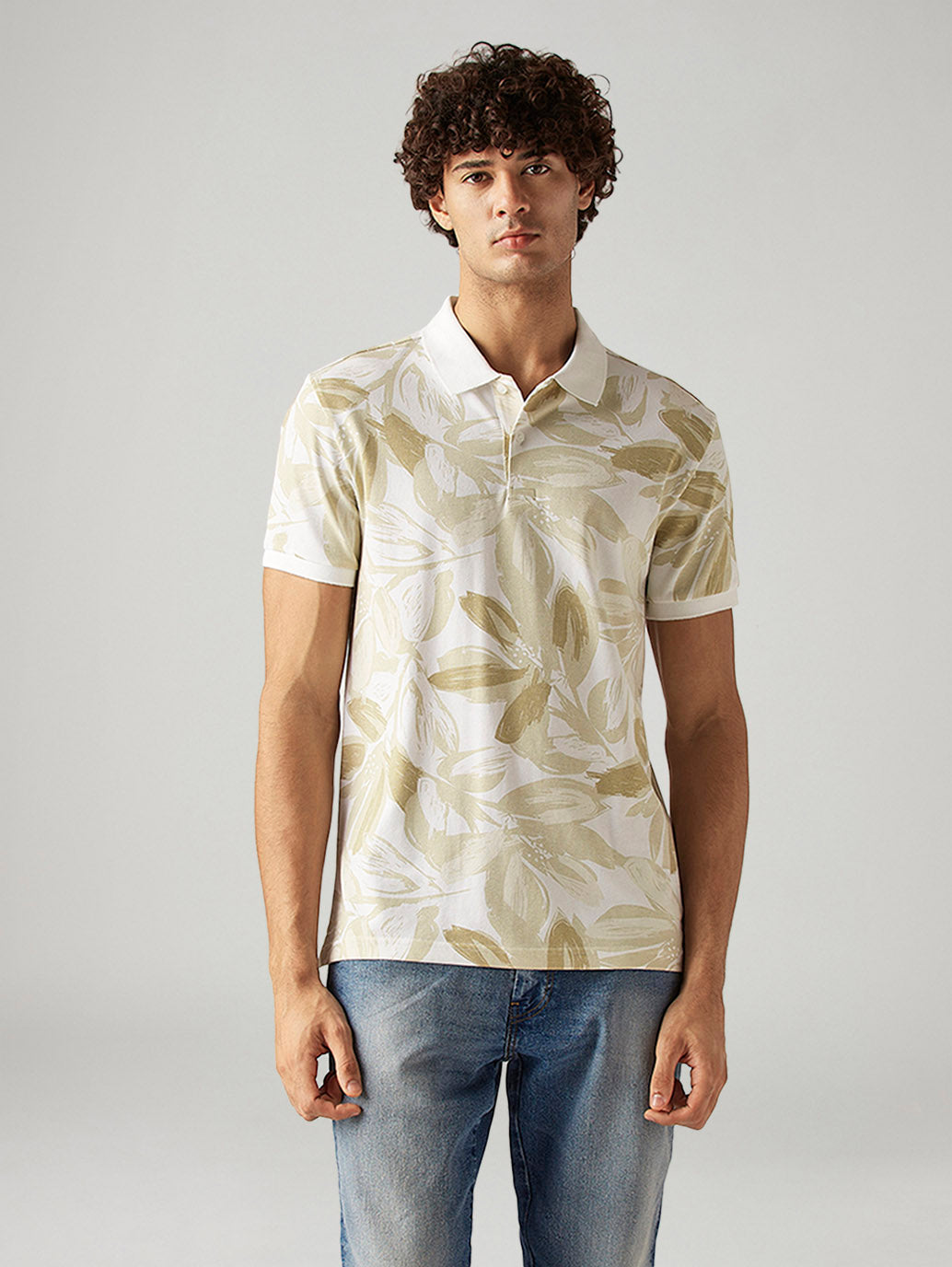 Men's Printed Slim Fit Pique Polo T-Shirt - Front View