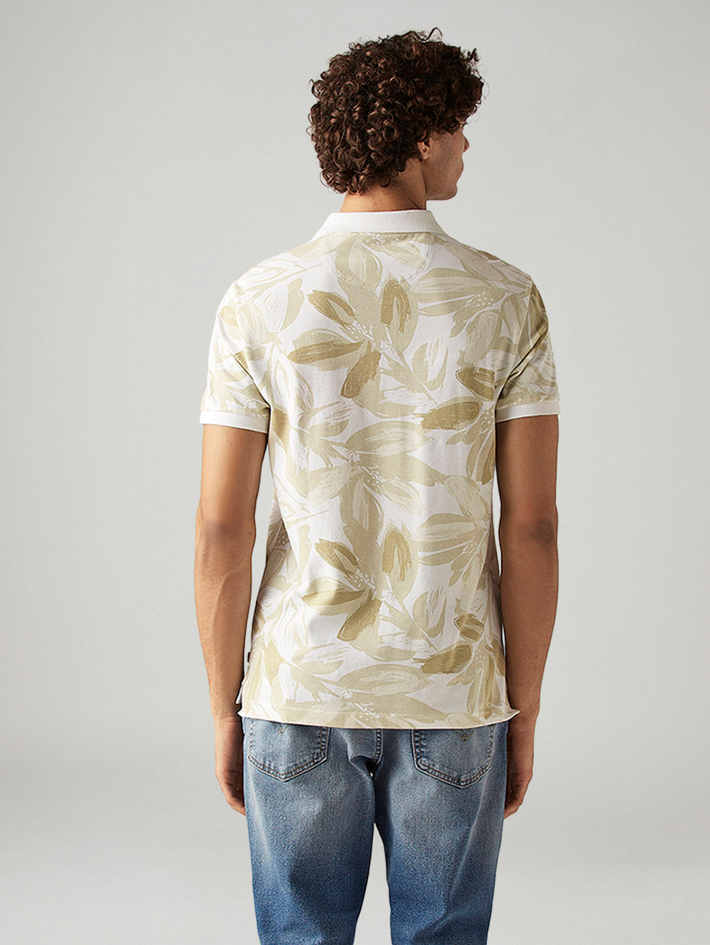 Men's Printed Slim Fit Pique Polo T-Shirt - Back View