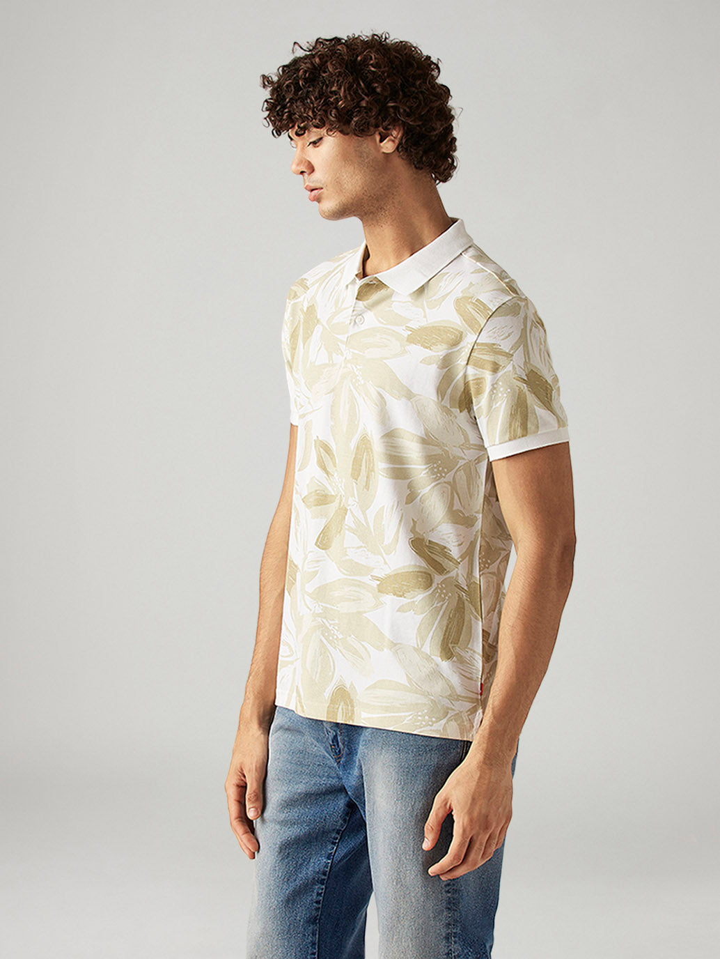 Men's Printed Slim Fit Pique Polo T-Shirt - Side View