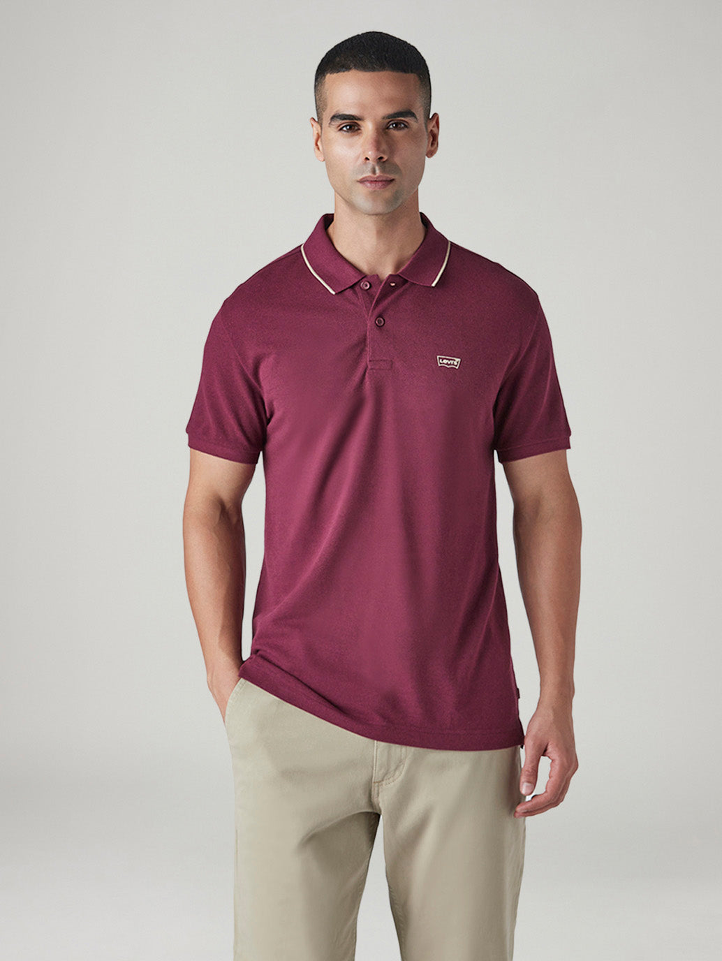 Men's Solid Maroon Pique Polo T-shirt - Front View
