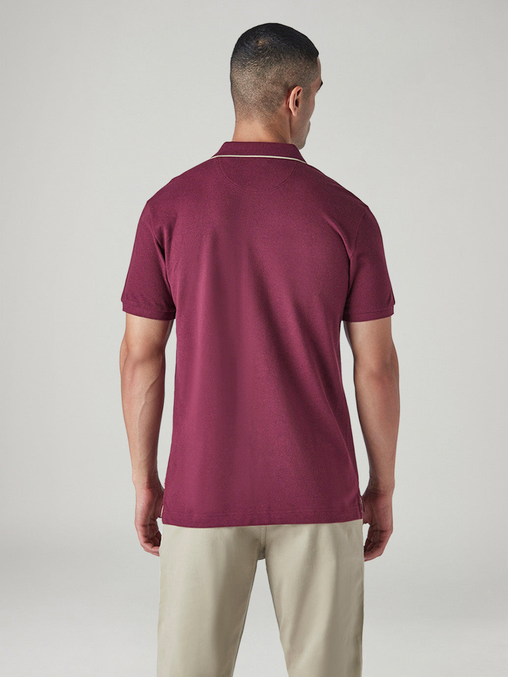Men's Solid Maroon Pique Polo T-shirt - Back View